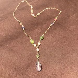 14k drop necklace with various gems